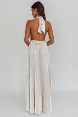 Monarch Pleated Satin Maxi Dress Champagne