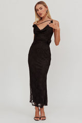 Golden Glow Rosette Cowl Neck Maxi Dress Black