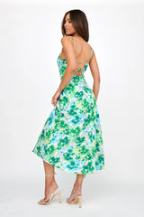 Galilea Tied Back Midi Dress Floral Green