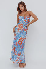 Nerida Twist Back Maxi Dress Abstract Blue