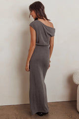 Calculated Ribbed Knit Maxi Dress Dark Grey