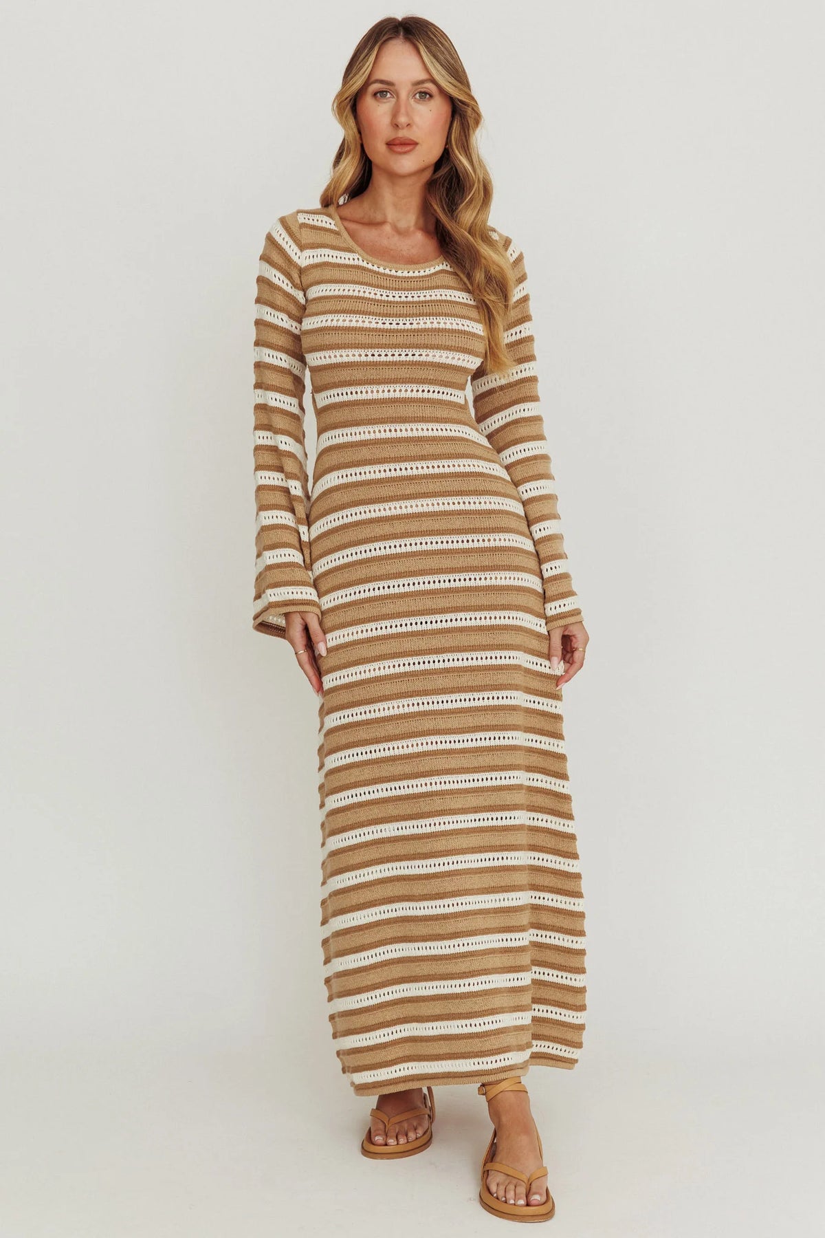 Meredith Long Sleeve Cut-Out Maxi Dress Chocolate