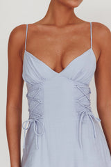 Kalaya Lace-Up Waist Midi Dress Light Blue