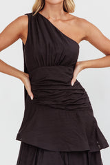 Kenny One Shoulder Tiered Maxi Dress Solid Black