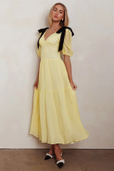 Sinta Bow Shoulder Puff Sleeve Maxi Dress Lemon
