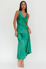 Cecilia Cowl Neck Drape Back Maxi Dress Emerald