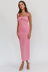 Marteen Rosette Strap Midi Dress Pink