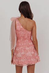 Mykonos Morning Tied One-Shoulder Mini Dress Embellished Pink