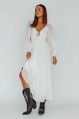 Kylin Balloon Sleeve Tied Bust Maxi Dress White