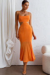 Mamacita Pleated Bust Midi Dress Tangerine