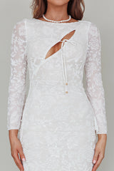 Novalie Long Sleeve Velvet Print Midi Dress White