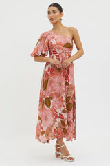 Jayni Puffed One Shoulder Midi Dress Red