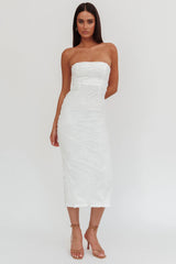 Bia Strapless Embroidered Midi Dress White
