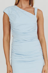 Dream Crush Asymmetric Neckline Midi Dress Sky