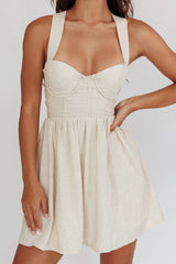 French Riviera Sweetheart Neckline Mini Dress Natural