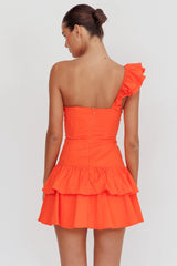 Tea Time One Shoulder Ruffle Mini Dress Tangerine