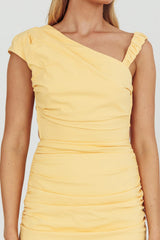 Dream Crush Asymmetric Neckline Midi Dress Lemon