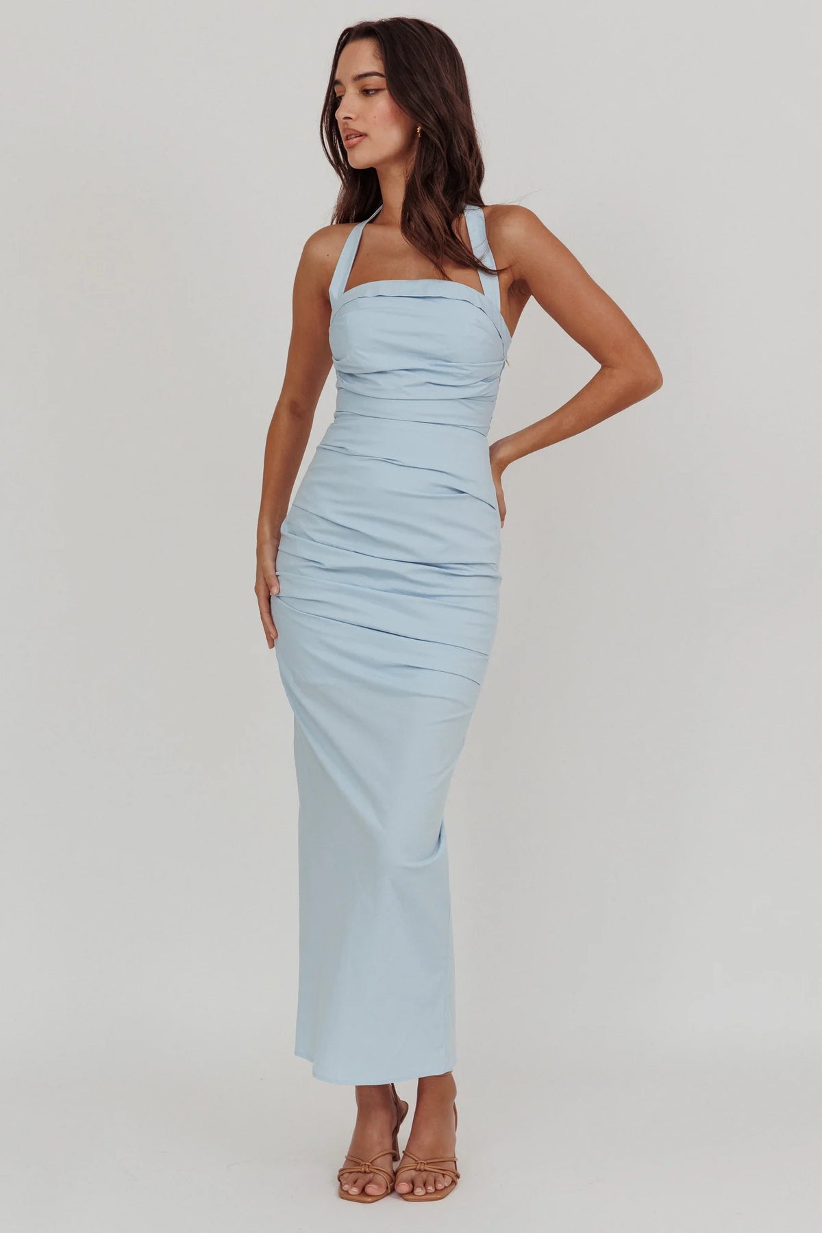 Scout Halterneck Ruched Maxi Dress Blue
