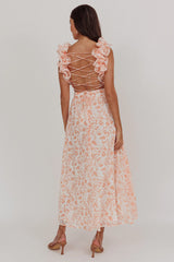 Madara Lace-Up Back Maxi Dress Flowers Orange