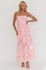 Serif Ruffle Trim Split Maxi Dress Pink