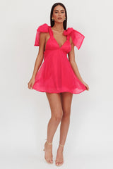 Chantilly Tied Shoulder Mini Dress Fuchsia